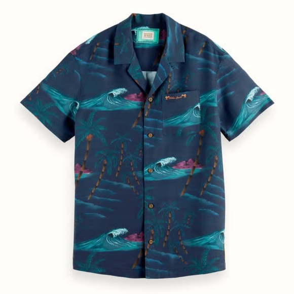 Scotch & Soda EUC Men Shirt Sleeve Button Down Hawaiian Print Shirt Size XL - Picture 5 of 10